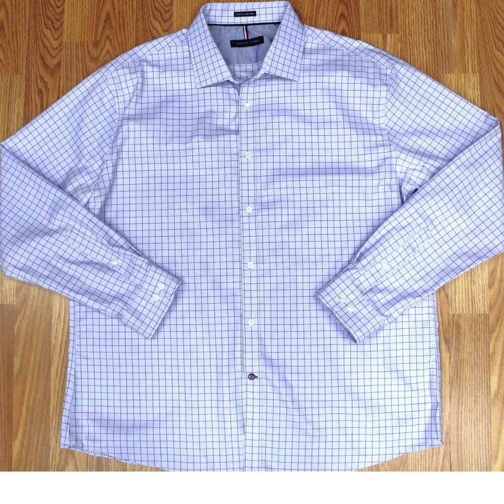 TOMMY HILFIGER SLIM FIT 100% COTTON SHIRT BLUE & DARK RED 2X-LARGE, XXL